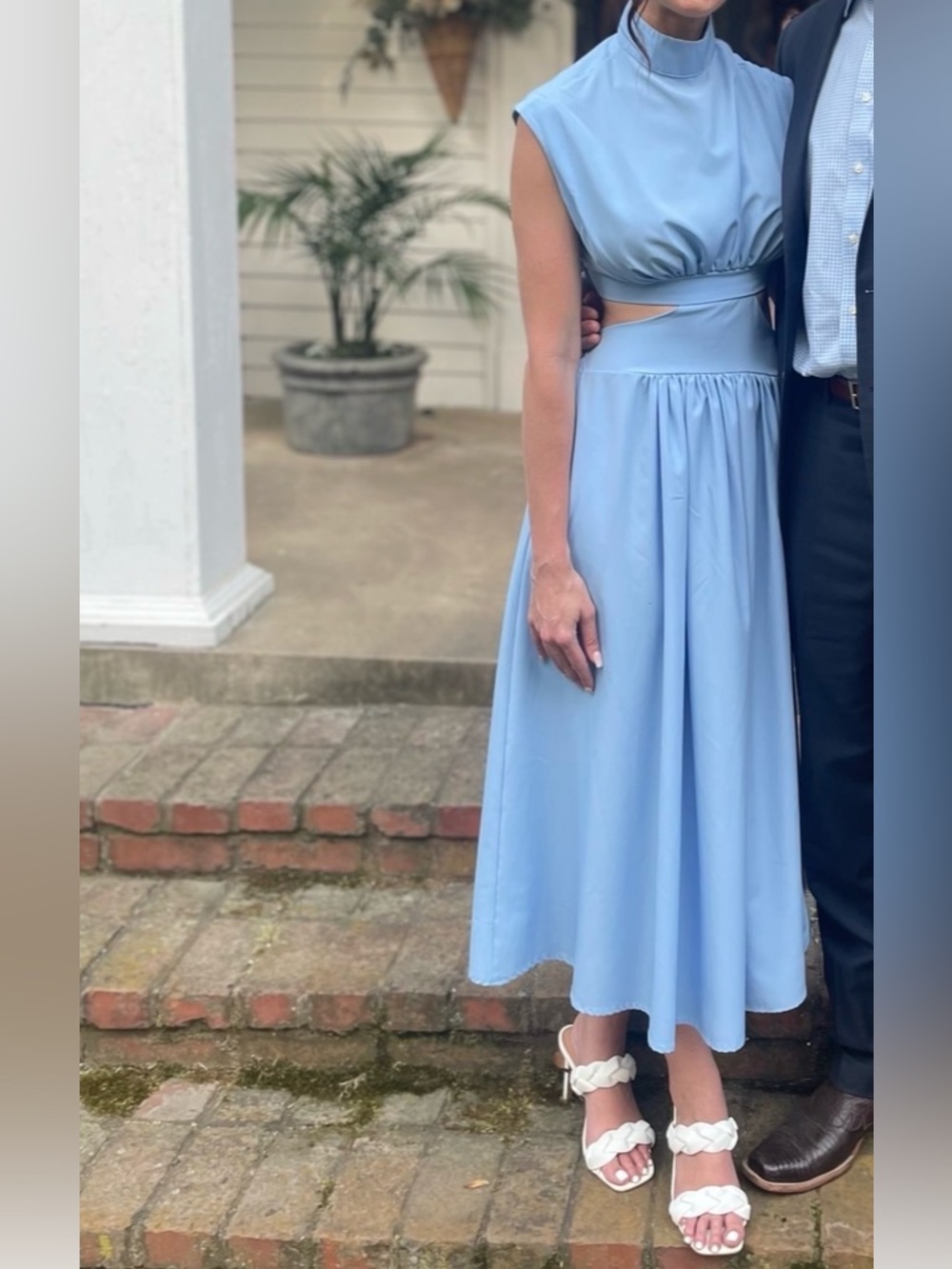 Sleeveless Light Blue Maxi Dress with High Neck